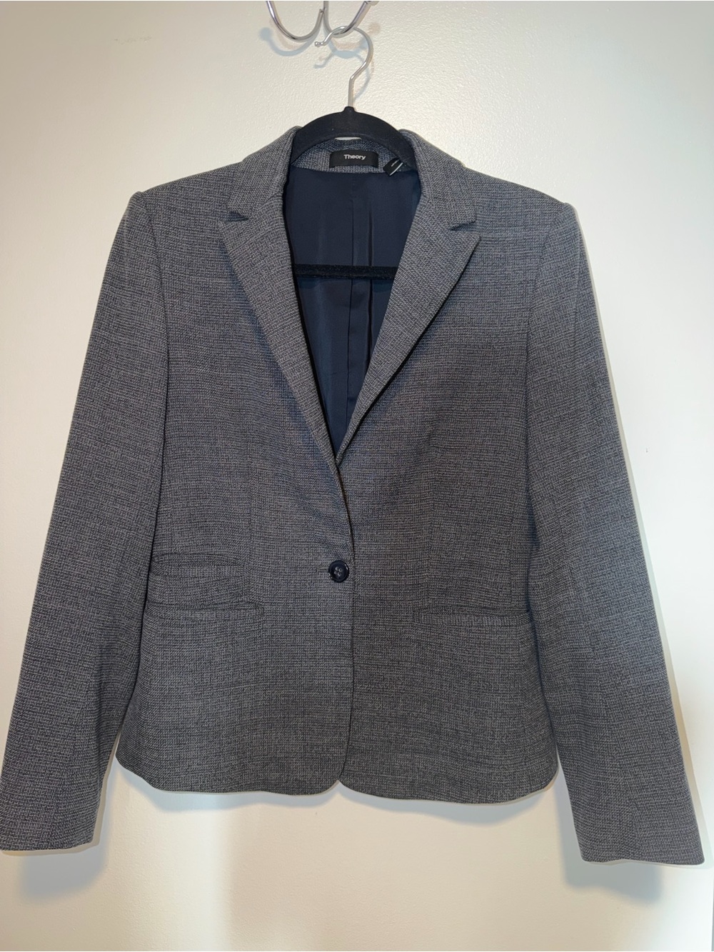 Theory Wool Blend Tailored One-Button Blazer Gray Size 6
